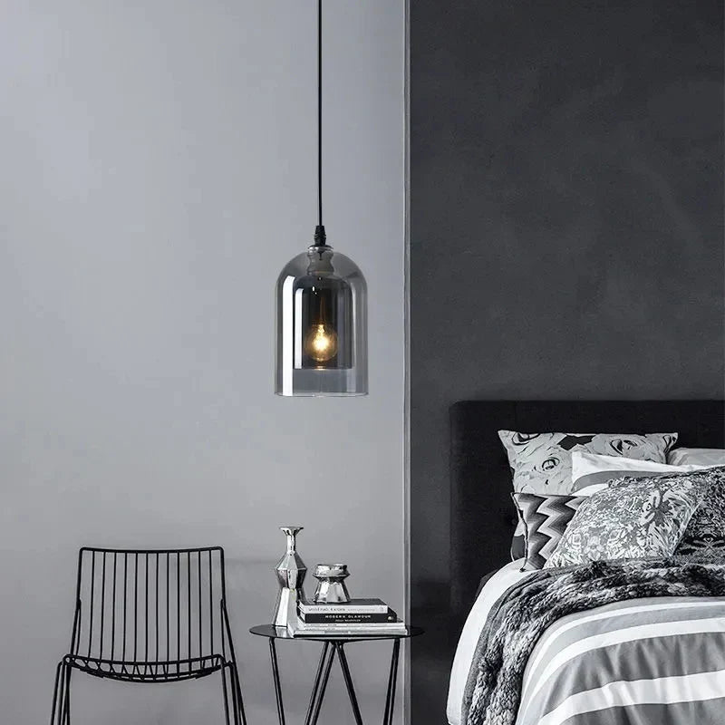 Modern Nordic LED Pendant Lamp – Gray Glass Hanging Light for Bedroom, Bar, Restaurant, Hotel & Living Room – E27 Suspension Lighting | Kalsten