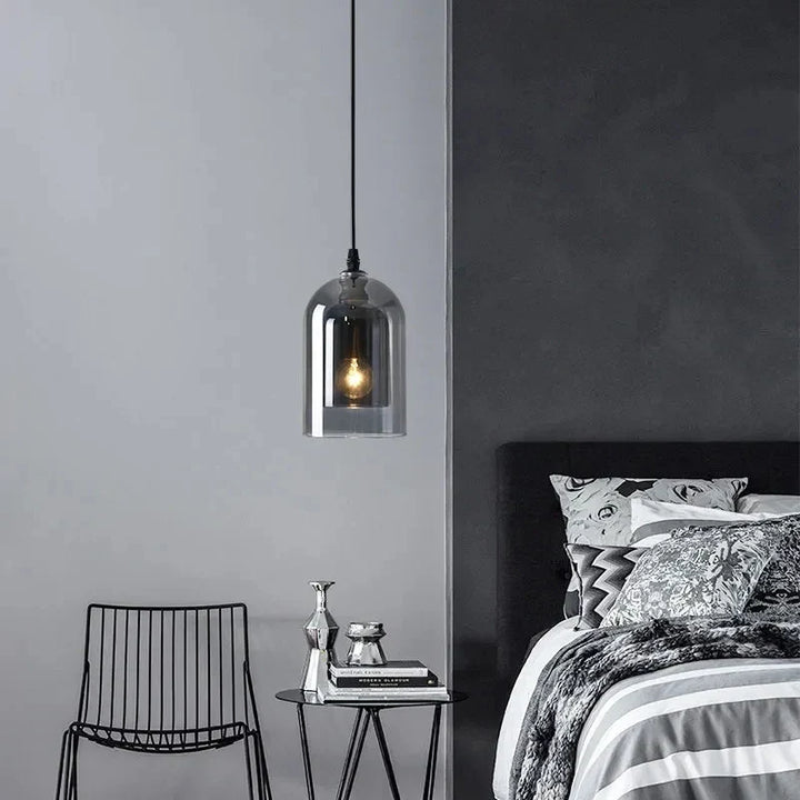 Modern Nordic LED Pendant Lamp – Gray Glass Hanging Light for Bedroom, Bar, Restaurant, Hotel & Living Room – E27 Suspension Lighting | Kalsten