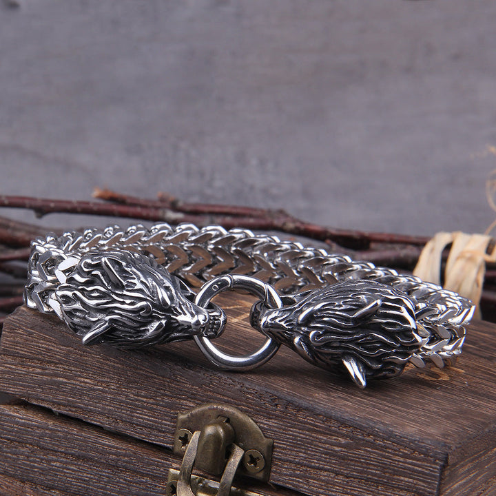 Kalsten | Silver Viking Bracelet "WolfBand" – Handmade with Fenrir Motif