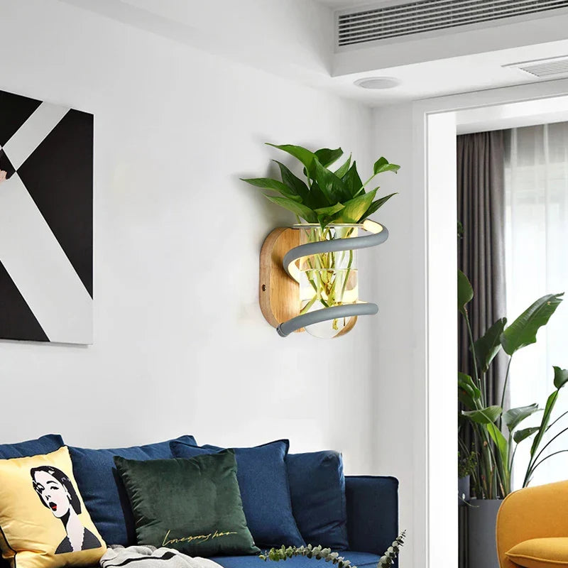 Nordic Unique Wooden Outdoor Wall Vase Lamp | Kalsten
