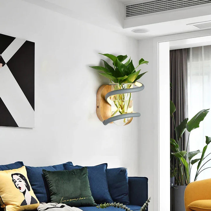 Nordic Unique Wooden Outdoor Wall Vase Lamp | Kalsten