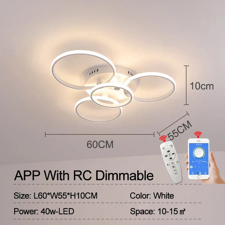 Modern LED Ceiling Light – Dimmable RC & APP Control, Circular Ring Design for Living Room, Bedroom, Kitchen & Dining Room | Kalsten