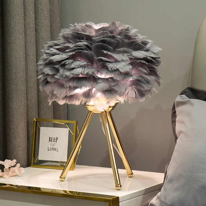 Table Lamp - FeatherLux - Dimmable Light - Elegant Feather Design | Kalsten