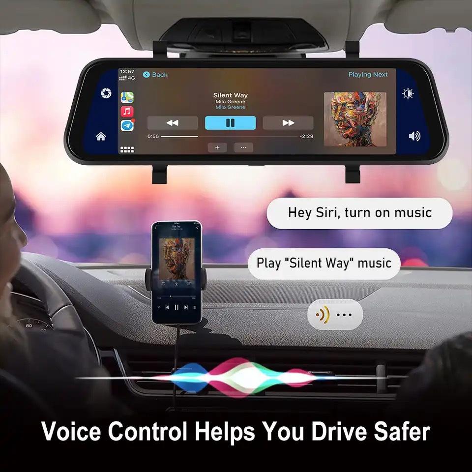 Skanto | VisionMirror Pro – Ultra HD Mirror Dash Cam with Wireless CarPlay & Android Auto
