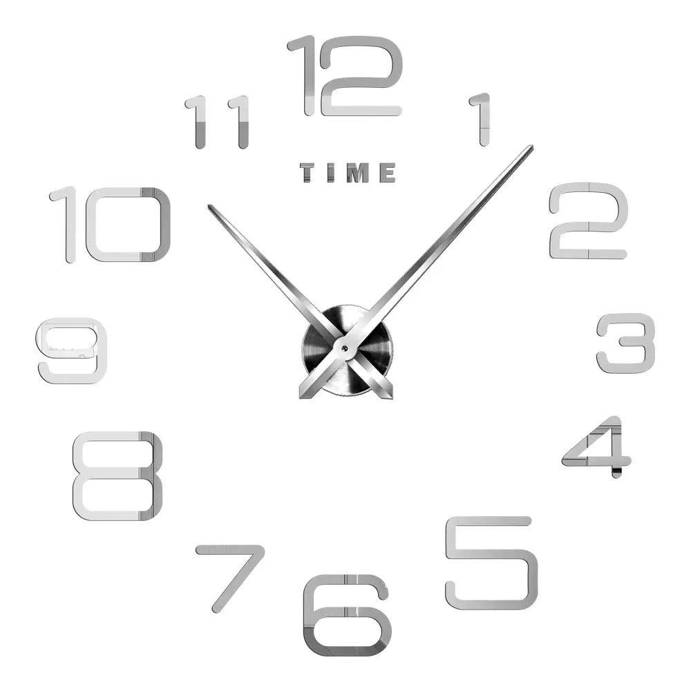Large Wall Clock DIY 3D Self-adhesive Mirror Acrylic Wall Clock for Kitchen Dining Room Living Room Creative Home Decor | Karnz