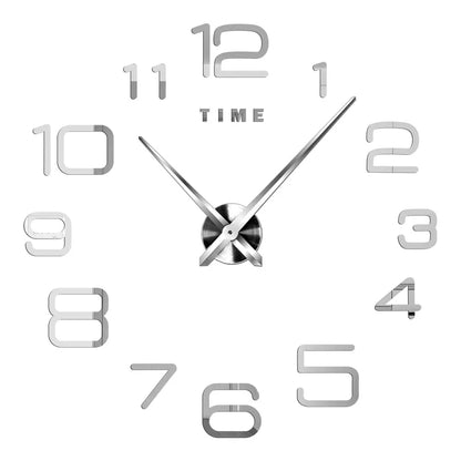 Large Wall Clock DIY 3D Self-adhesive Mirror Acrylic Wall Clock for Kitchen Dining Room Living Room Creative Home Decor | Karnz