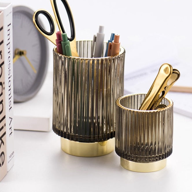 Kalsten | Elise Gold Foil Glass Makeup Halter & Organizer