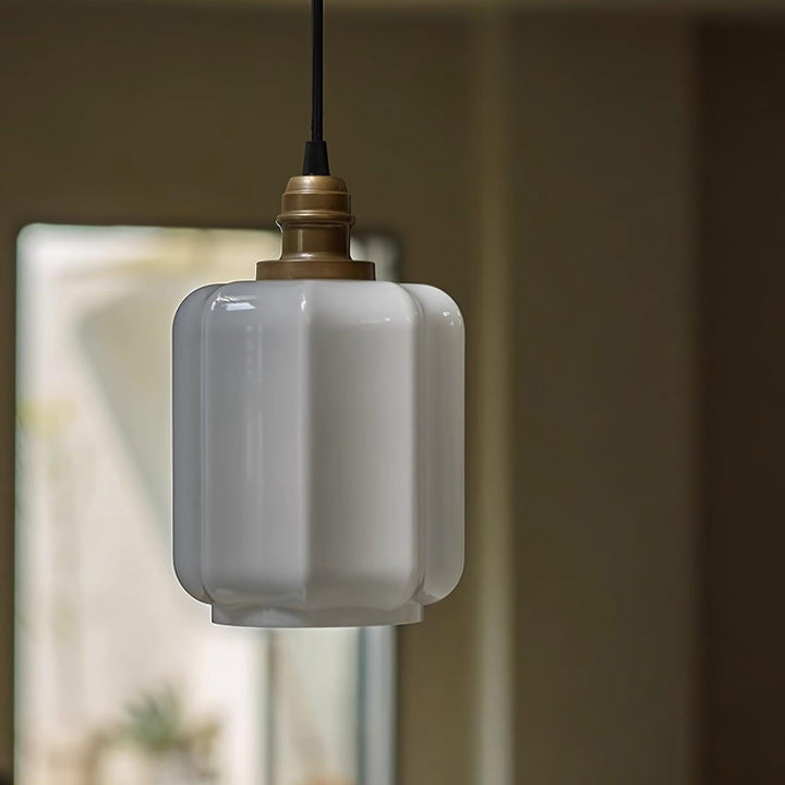 Pendant Light Glass Globe 5.9 in White Brass Bedroom Dining Room Hanging Ceiling Fixture Adjustable Cord | Kalsten