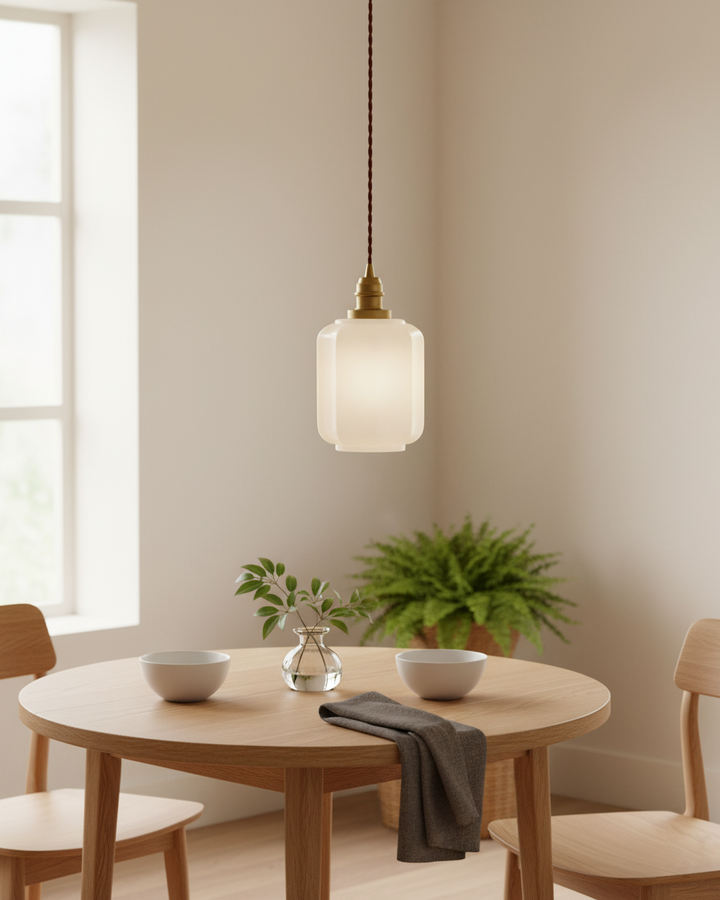 Pendant Light Glass Globe 5.9 in White Brass Bedroom Dining Room Hanging Ceiling Fixture Adjustable Cord | Kalsten