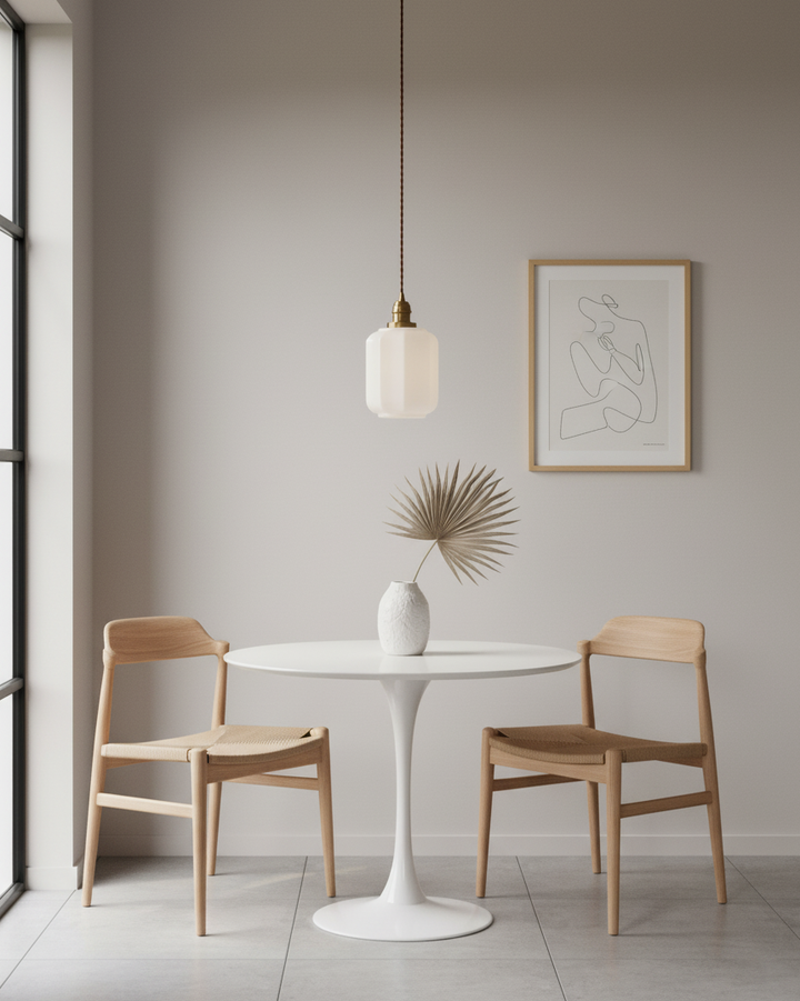 Pendant Light Glass Globe 5.9 in White Brass Bedroom Dining Room Hanging Ceiling Fixture Adjustable Cord | Kalsten