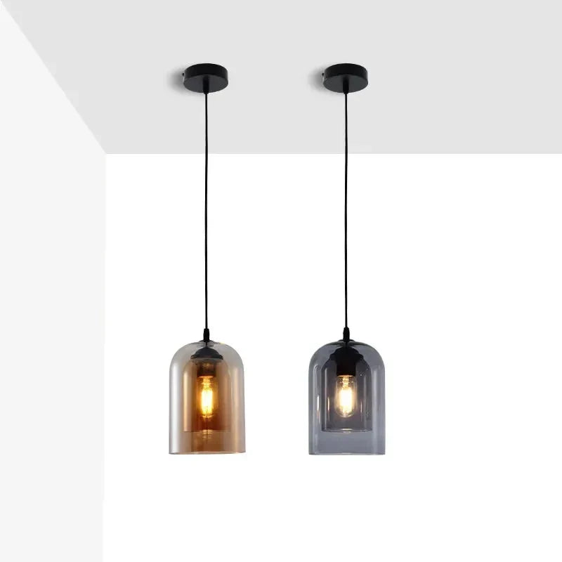 Modern Nordic LED Pendant Lamp – Gray Glass Hanging Light for Bedroom, Bar, Restaurant, Hotel & Living Room – E27 Suspension Lighting | Kalsten
