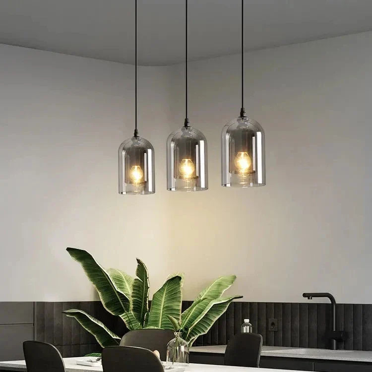 Modern Nordic LED Pendant Lamp – Gray Glass Hanging Light for Bedroom, Bar, Restaurant, Hotel & Living Room – E27 Suspension Lighting | Kalsten