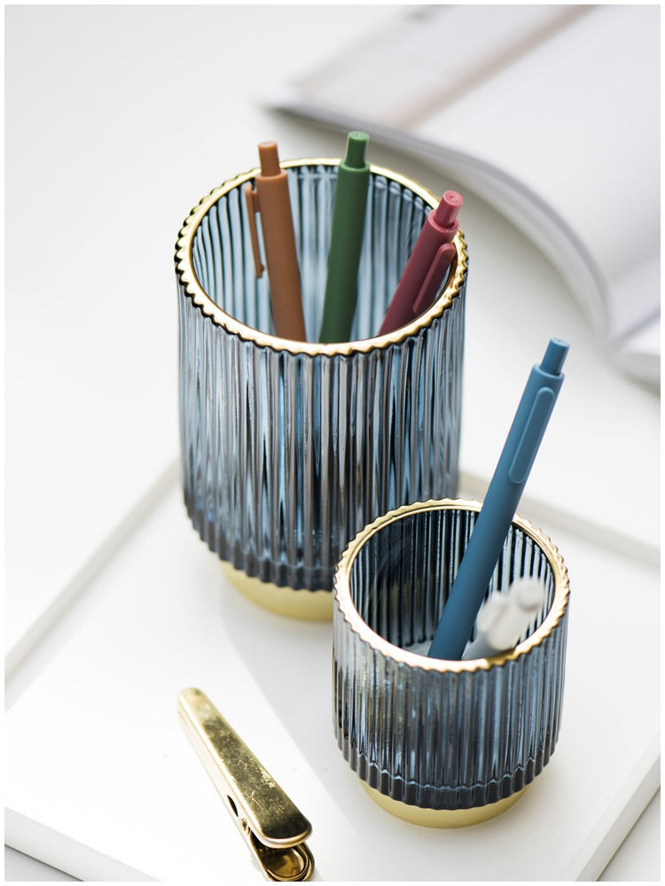 Kalsten | Elise Gold Foil Glass Makeup Halter & Organizer