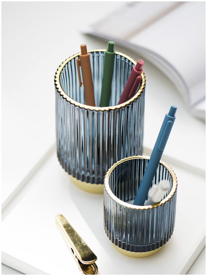 Kalsten | Elise Gold Foil Glass Makeup Halter & Organizer