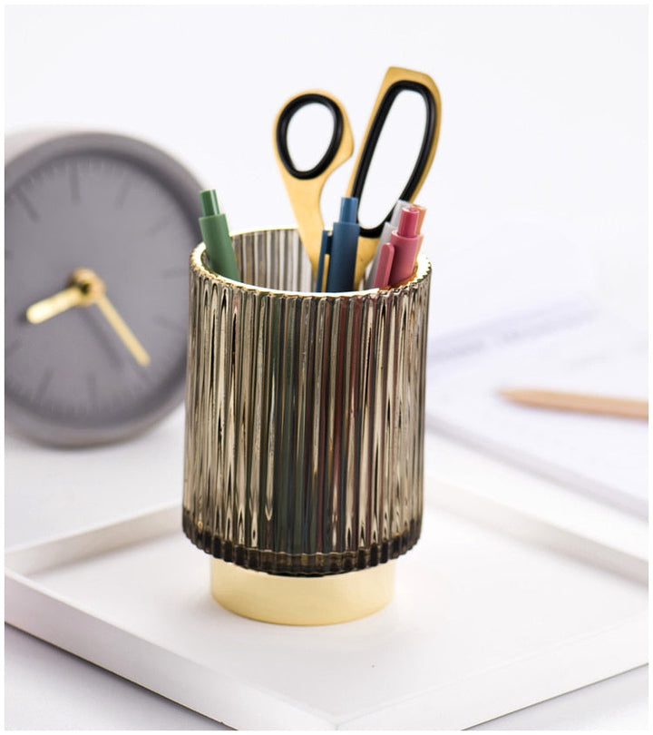 Kalsten | Elise Gold Foil Glass Makeup Halter & Organizer