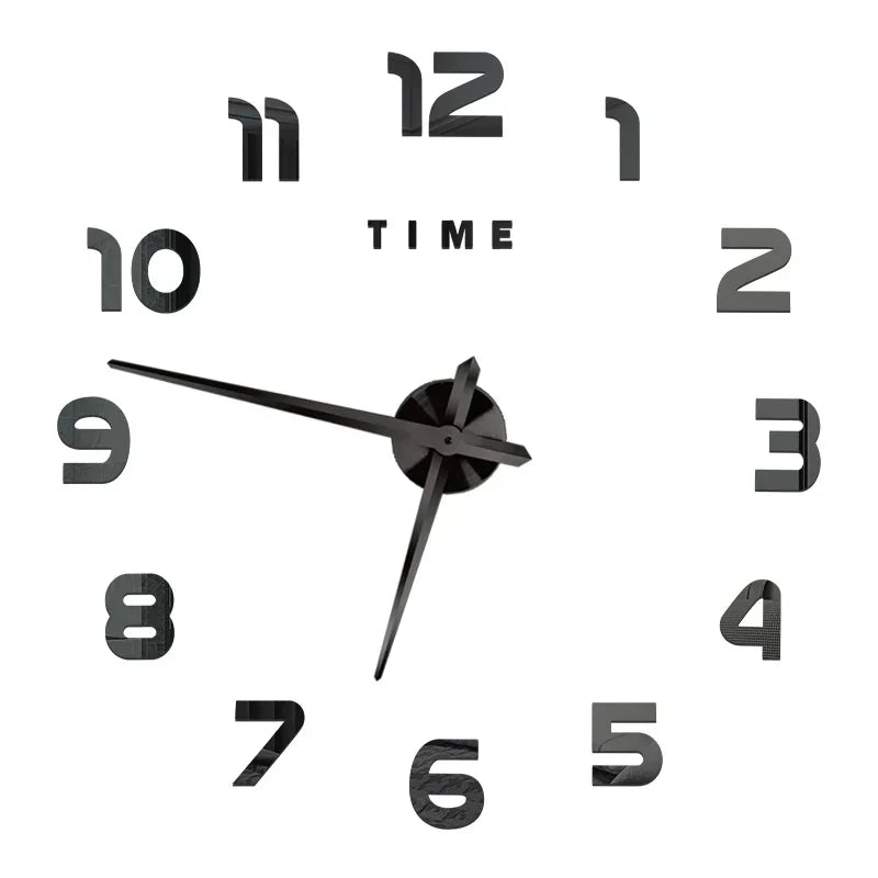 Large Wall Clock DIY 3D Self-adhesive Mirror Acrylic Wall Clock for Kitchen Dining Room Living Room Creative Home Decor | Karnz