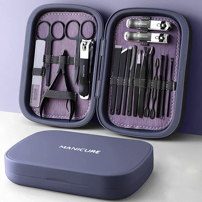LuxNails | Professional Stainless Steel Manicure and Pedicure Set | Portable & Multifunctional | Luxurious Storage Box