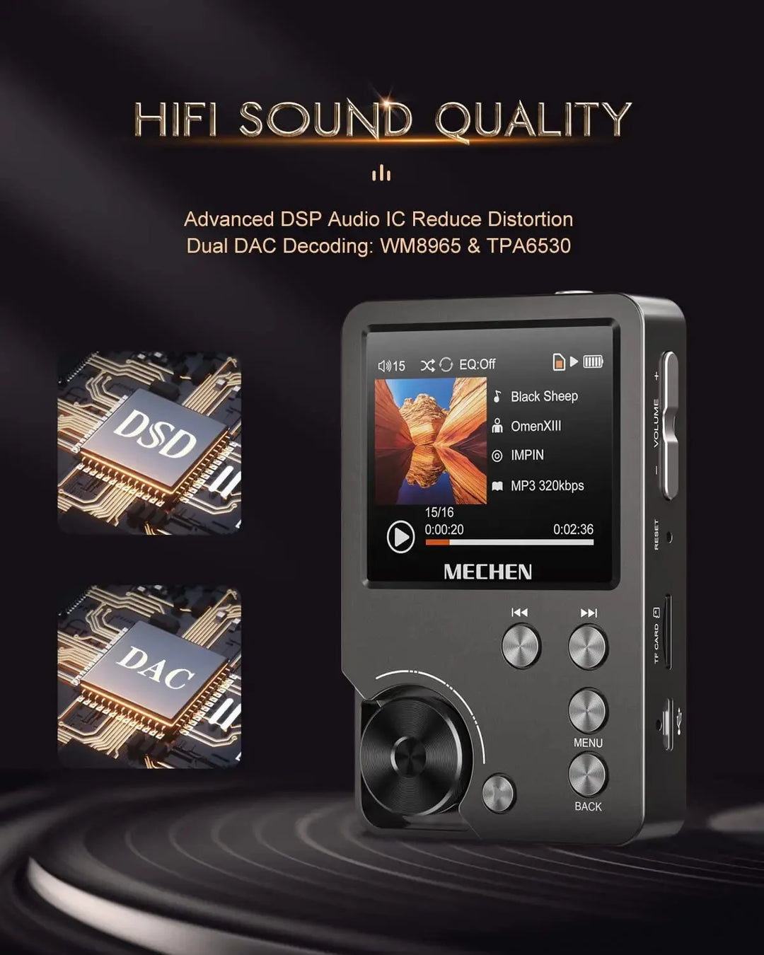 Kalsten | HiFi MP3 Player MECHEN-M30 – Premium Lossless Audio with 64GB Memory Card, Supports up to 256GB