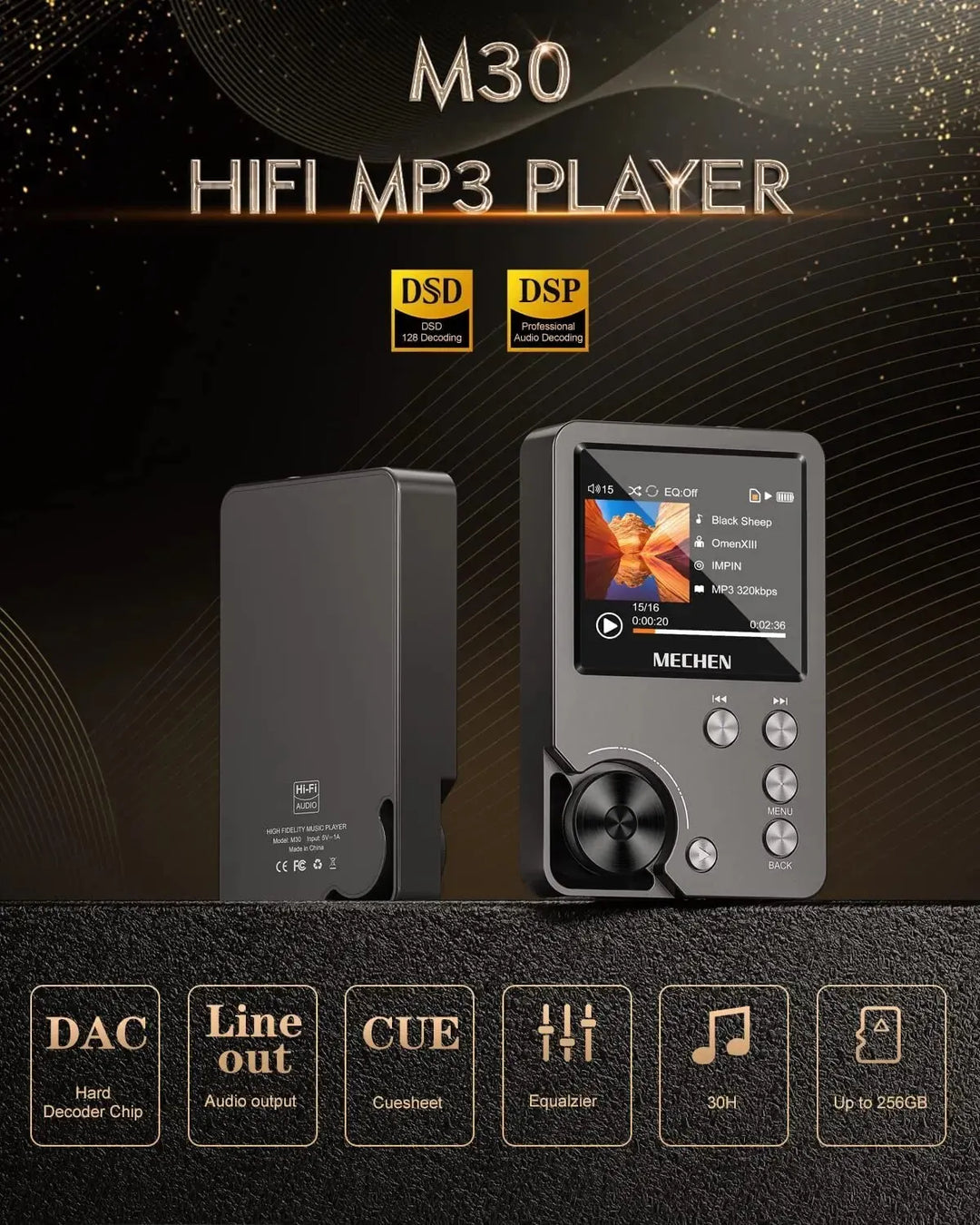 Kalsten | HiFi MP3 Player MECHEN-M30 – Premium Lossless Audio with 64GB Memory Card, Supports up to 256GB