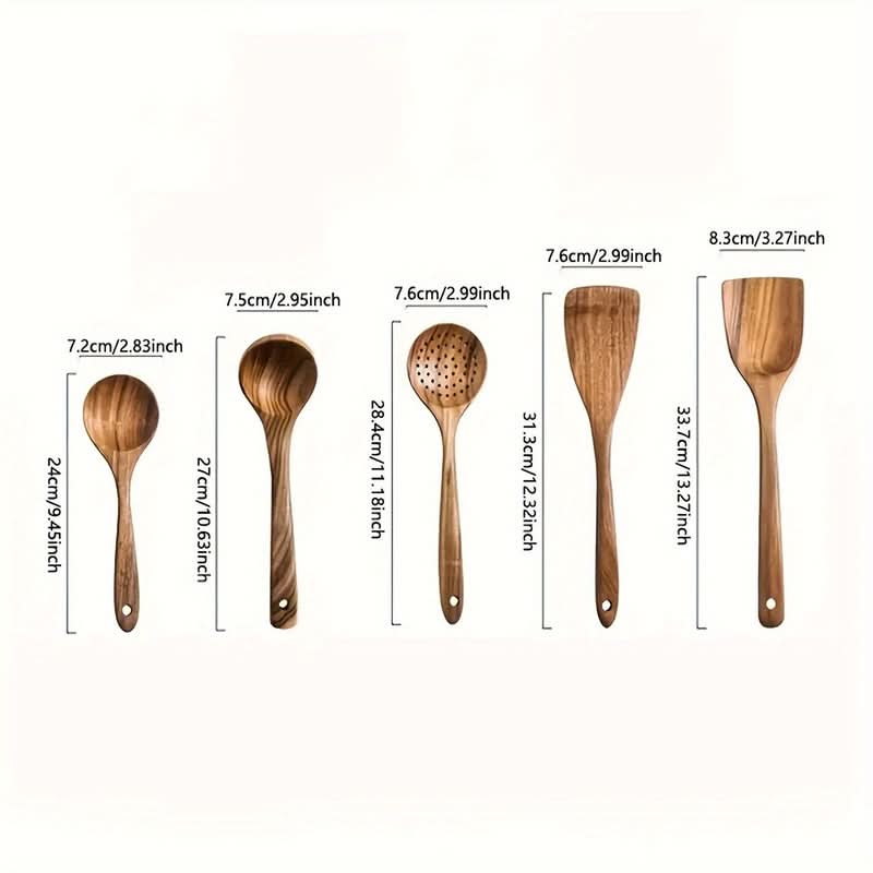Skanto | WOODERY – Teak Kitchen Utensil Set, Pan-Friendly & Durable