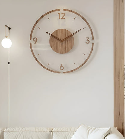 Skanto | ClearWood Transparent Wall Clock – Silent Quartz with Wood Details