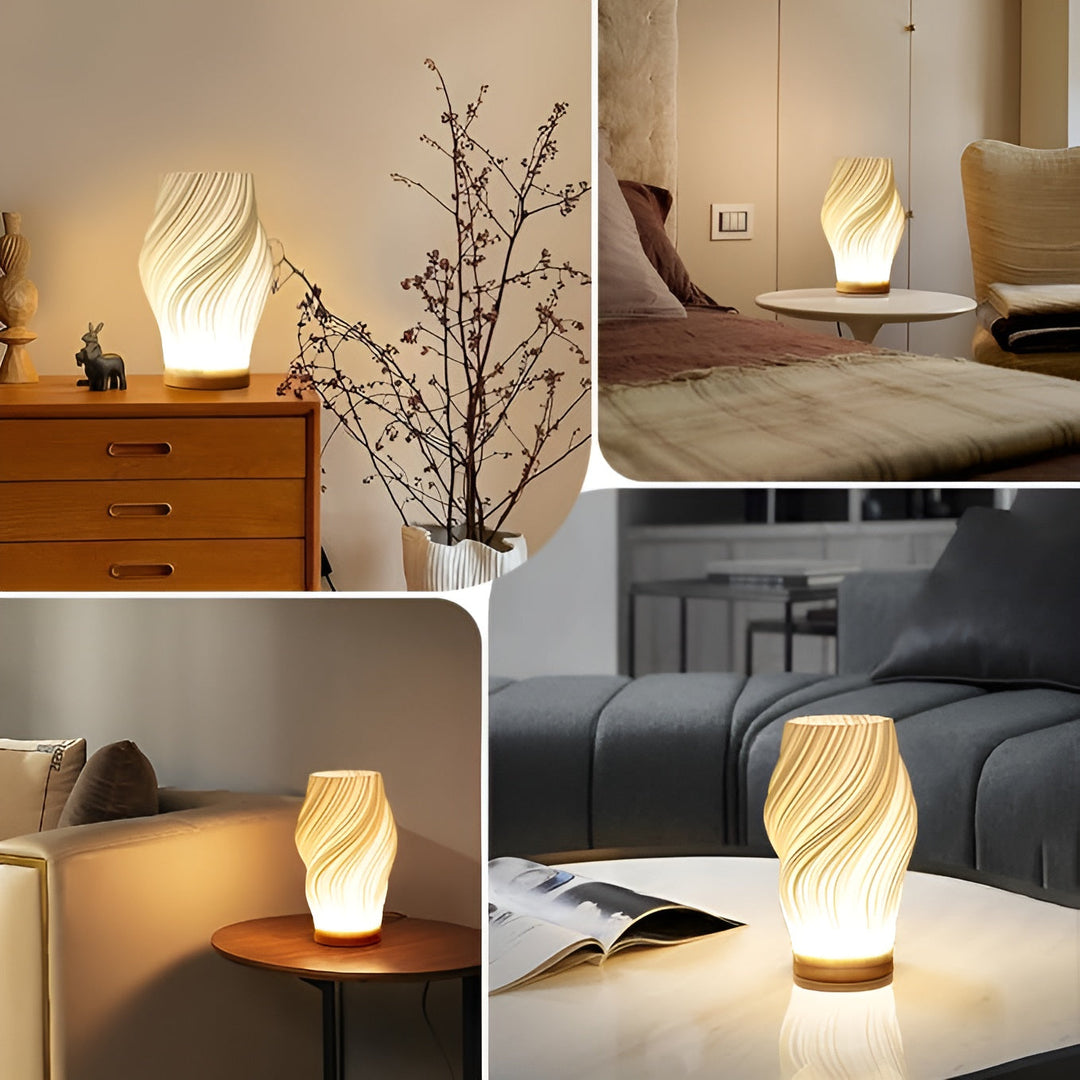 DreamWave - Modern cream-colored 3D wave lamp with elegant metal base | Kalsten