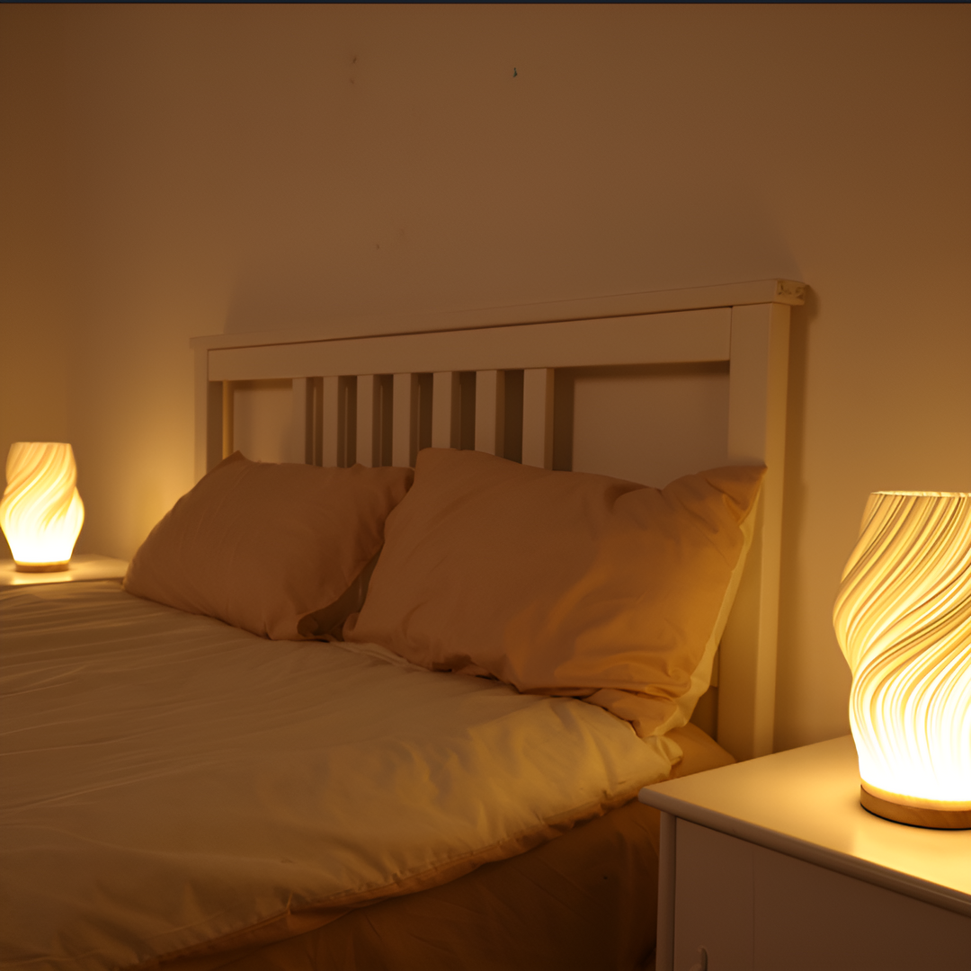 DreamWave - Modern cream-colored 3D wave lamp with elegant metal base | Kalsten