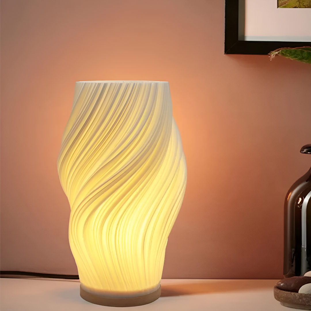 DreamWave - Modern cream-colored 3D wave lamp with elegant metal base | Kalsten