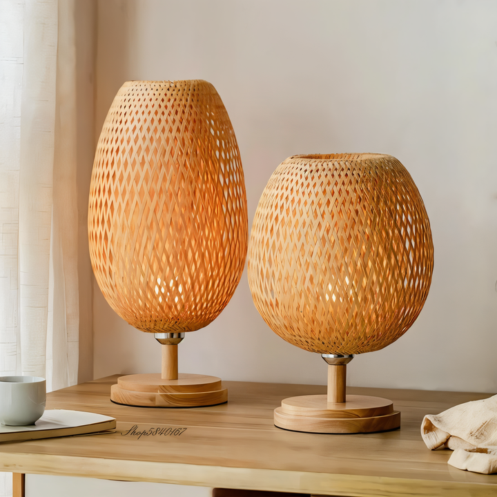 NatureHue – Vintage Bamboo Table Lamp – Creative Woven Rattan Desk Light | Kalsten