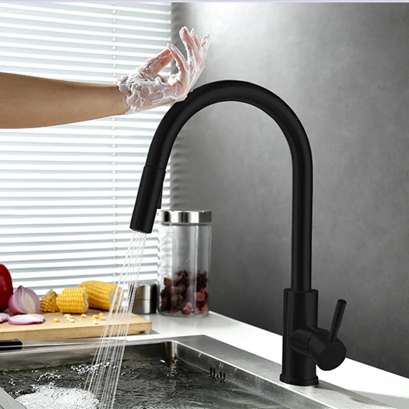 Kalsten | TouchTech Pull-Out Kitchen Tap – Sensor Touchless Mixer Tap with Flexible Spout | Modern Brass Faucet
