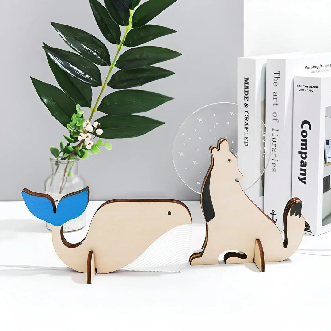 Wooden Table Lamp with Animal Motif Kalsten