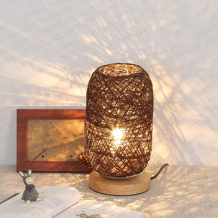 HolzLuma LED Table Lamp | Handmade from Wood & Rope | Warm White Light | For Bedroom & Living Room | Kalsten