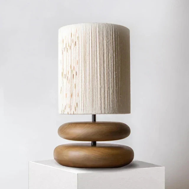 Rustic table lamp made of walnut wood with linen shade – Natural lighting for living room | Kalsten