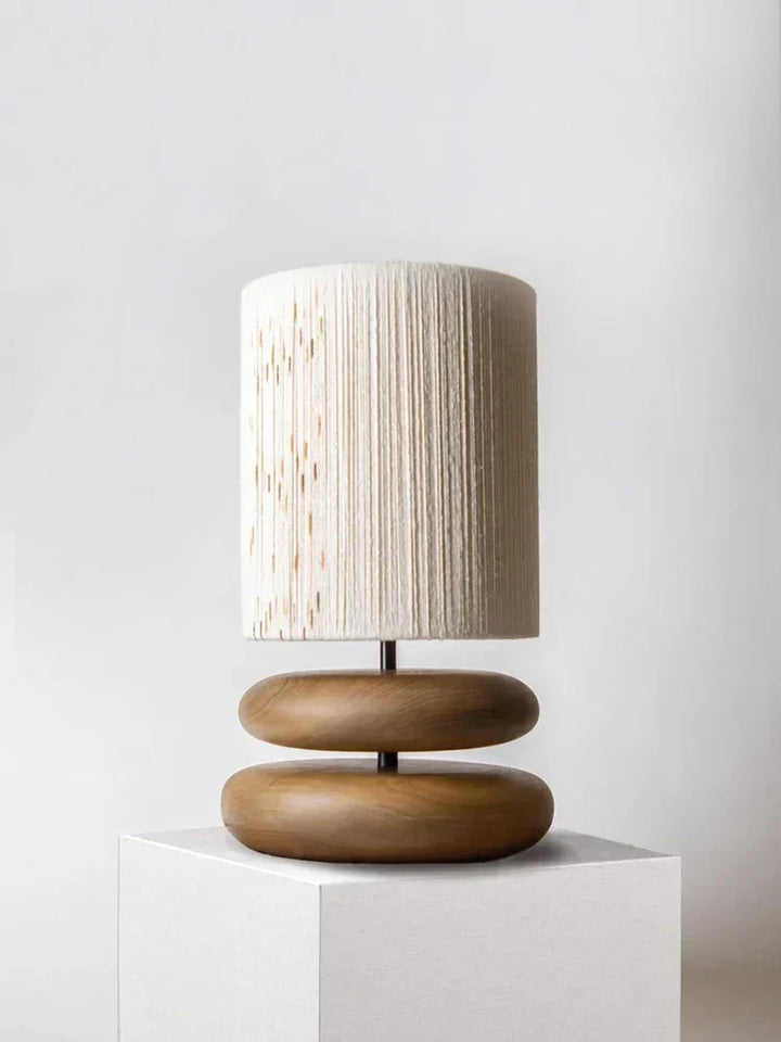 Rustic table lamp made of walnut wood with linen shade – Natural lighting for living room | Kalsten