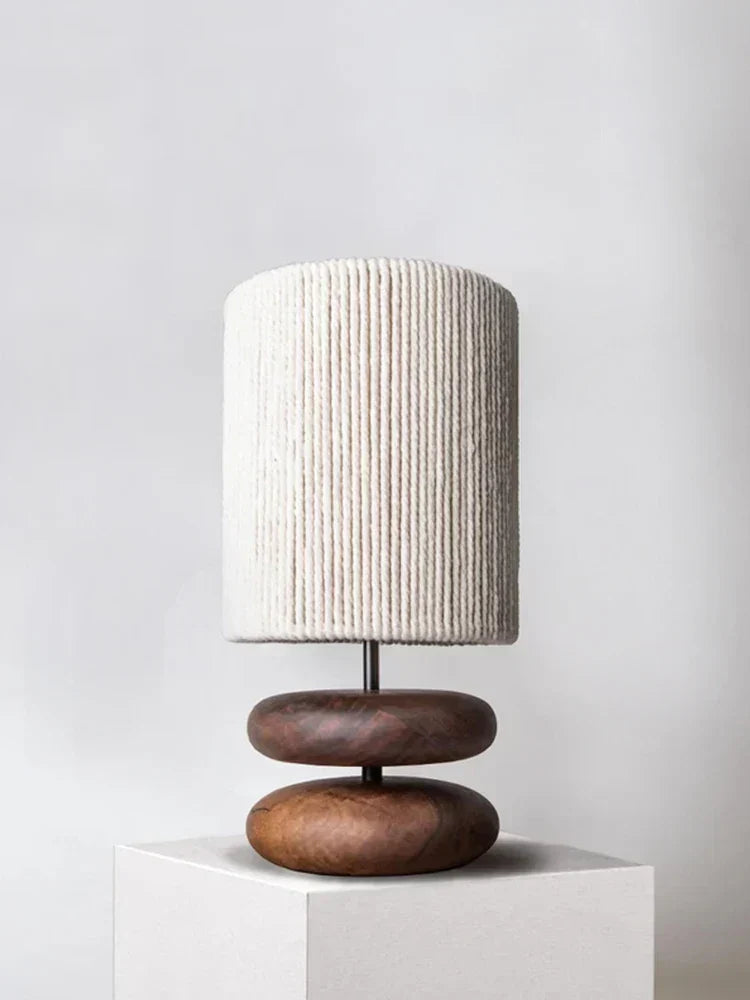 Rustic table lamp made of walnut wood with linen shade – Natural lighting for living room | Kalsten