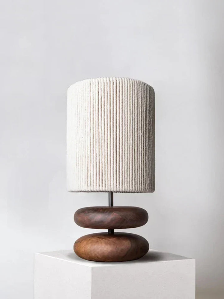 Rustic table lamp made of walnut wood with linen shade – Natural lighting for living room | Kalsten