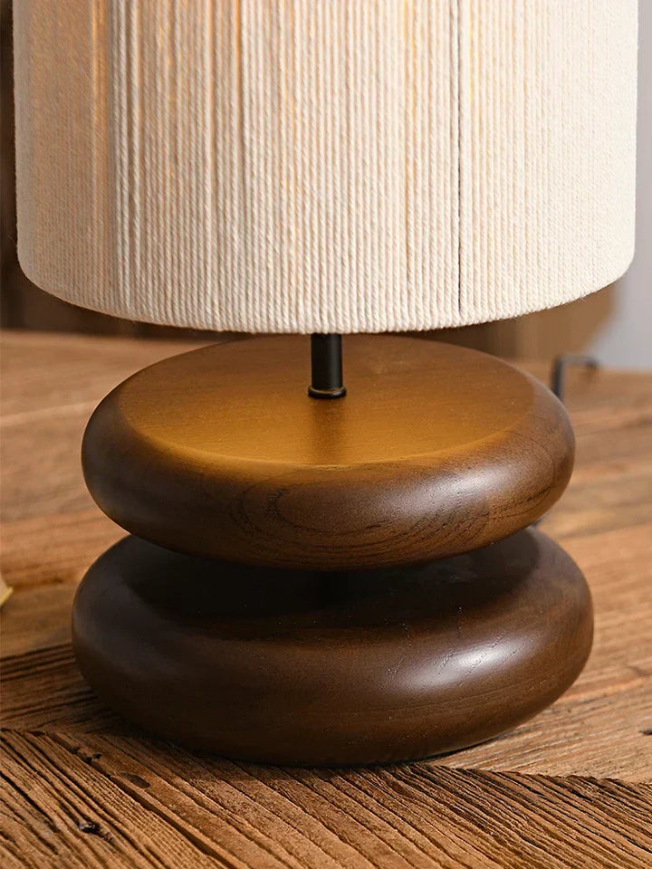 Rustic table lamp made of walnut wood with linen shade – Natural lighting for living room | Kalsten