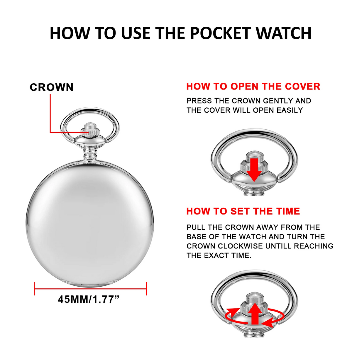 Skanto | Silver Full Hunter Pocket Watch with Classic and Antique Look - Elaborately crafted to be the perfect complement to your wardrobe