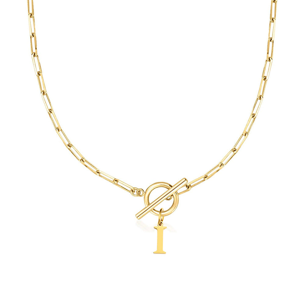 Kalsten | Paperclip Letter Initial Circle Lock Clasp Necklace