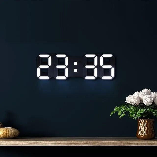 3D LED Wall Clock with Dimmable Digital Display