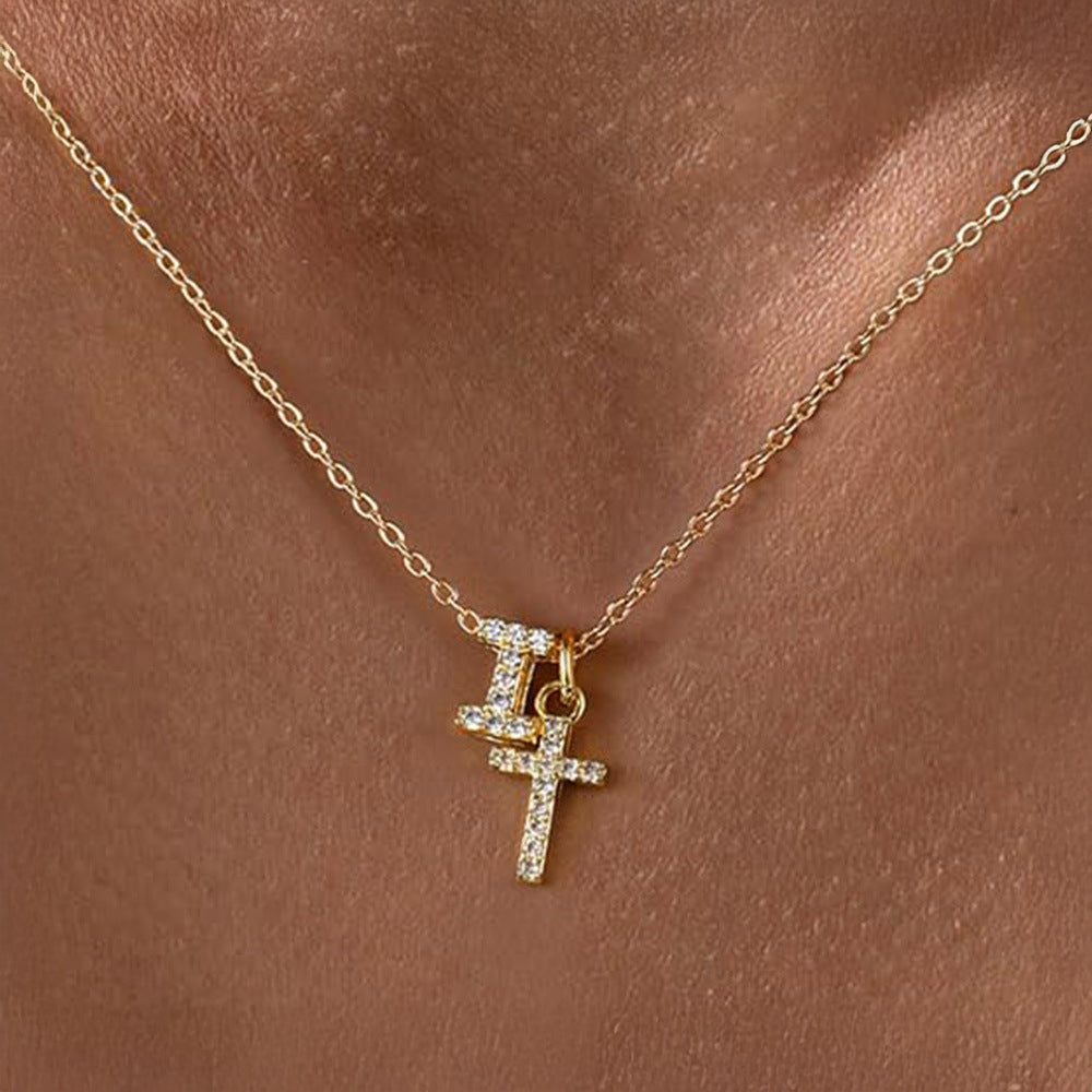 Kalsten | Dainty Diamond Initial & Cross Necklace