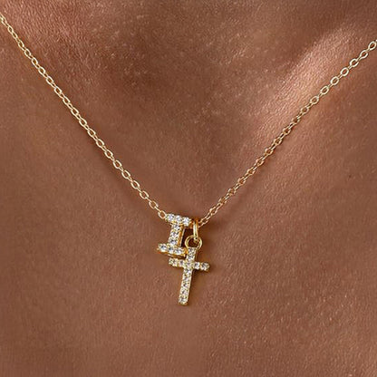 Karnz | Delicate Diamond Initial & Cross Necklace