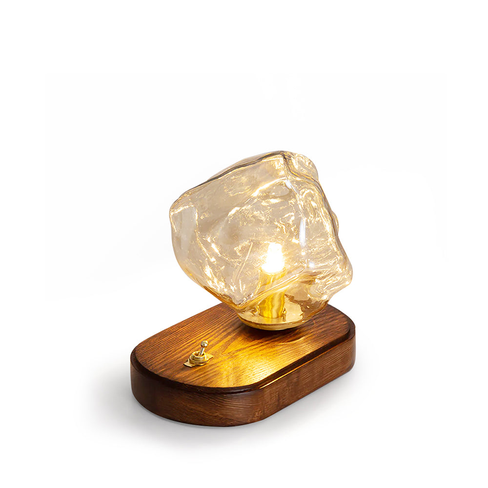 RusticLume – Amber Glass and Wooden Table Lamp | Kalsten