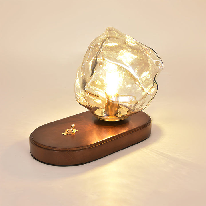 RusticLume – Amber Glass and Wooden Table Lamp | Kalsten