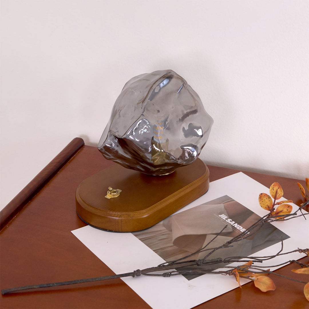 RusticLume – Amber Glass and Wooden Table Lamp | Kalsten