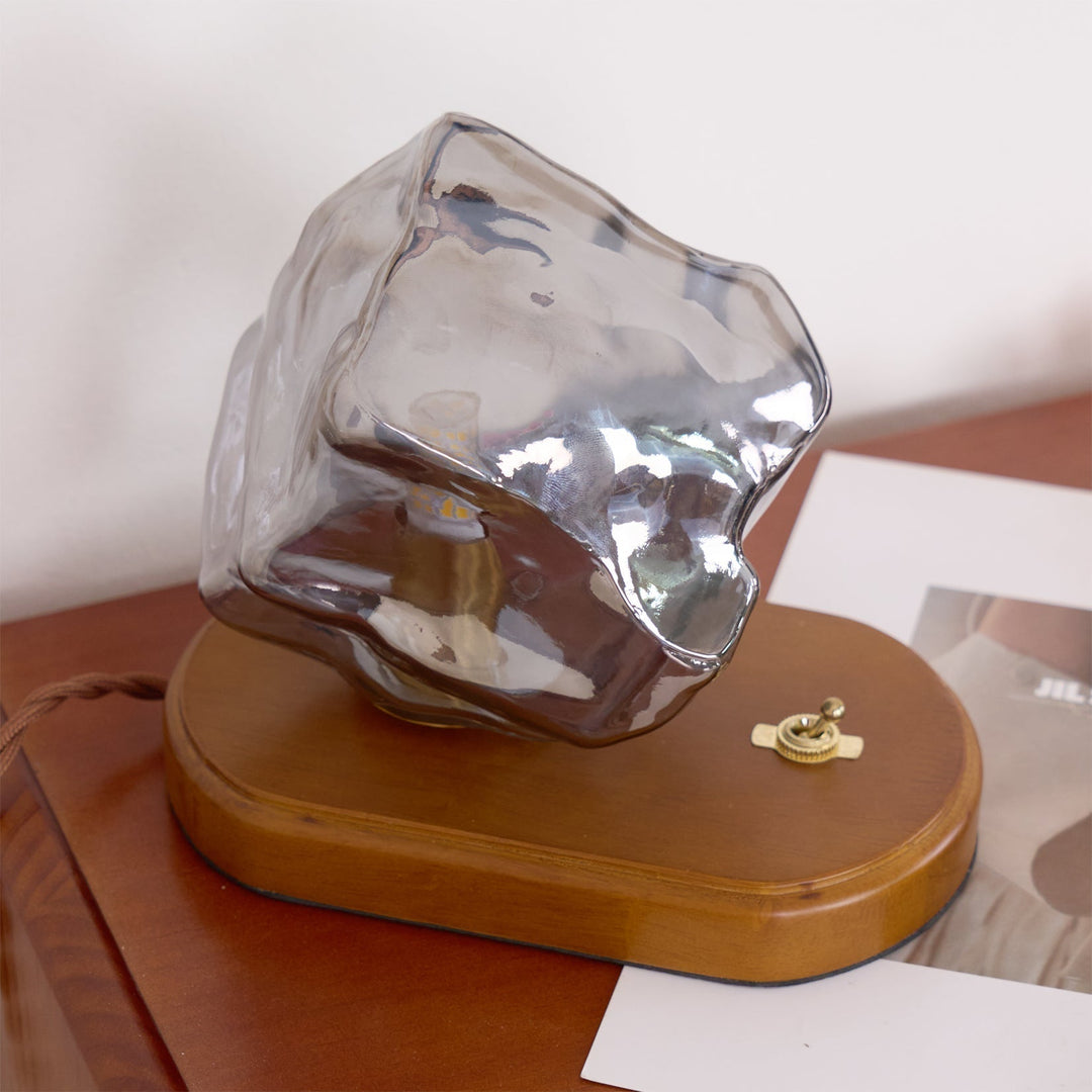 RusticLume – Amber Glass and Wooden Table Lamp | Kalsten