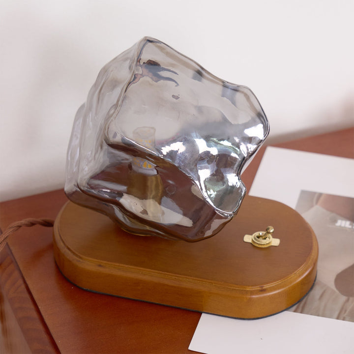RusticLume – Amber Glass and Wooden Table Lamp | Kalsten