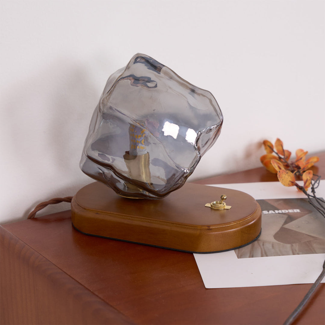 RusticLume – Amber Glass and Wooden Table Lamp | Kalsten