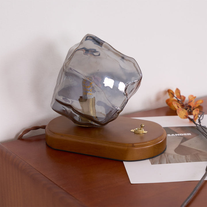 RusticLume – Amber Glass and Wooden Table Lamp | Kalsten