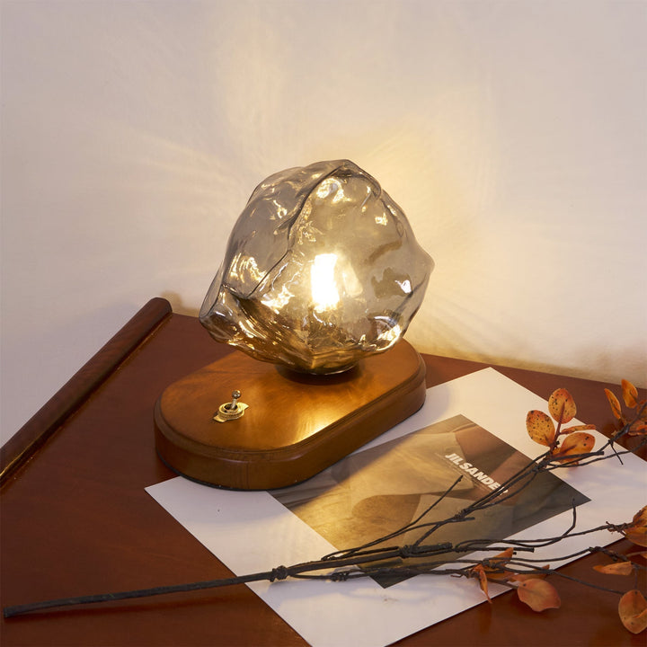 RusticLume – Amber Glass and Wooden Table Lamp | Kalsten